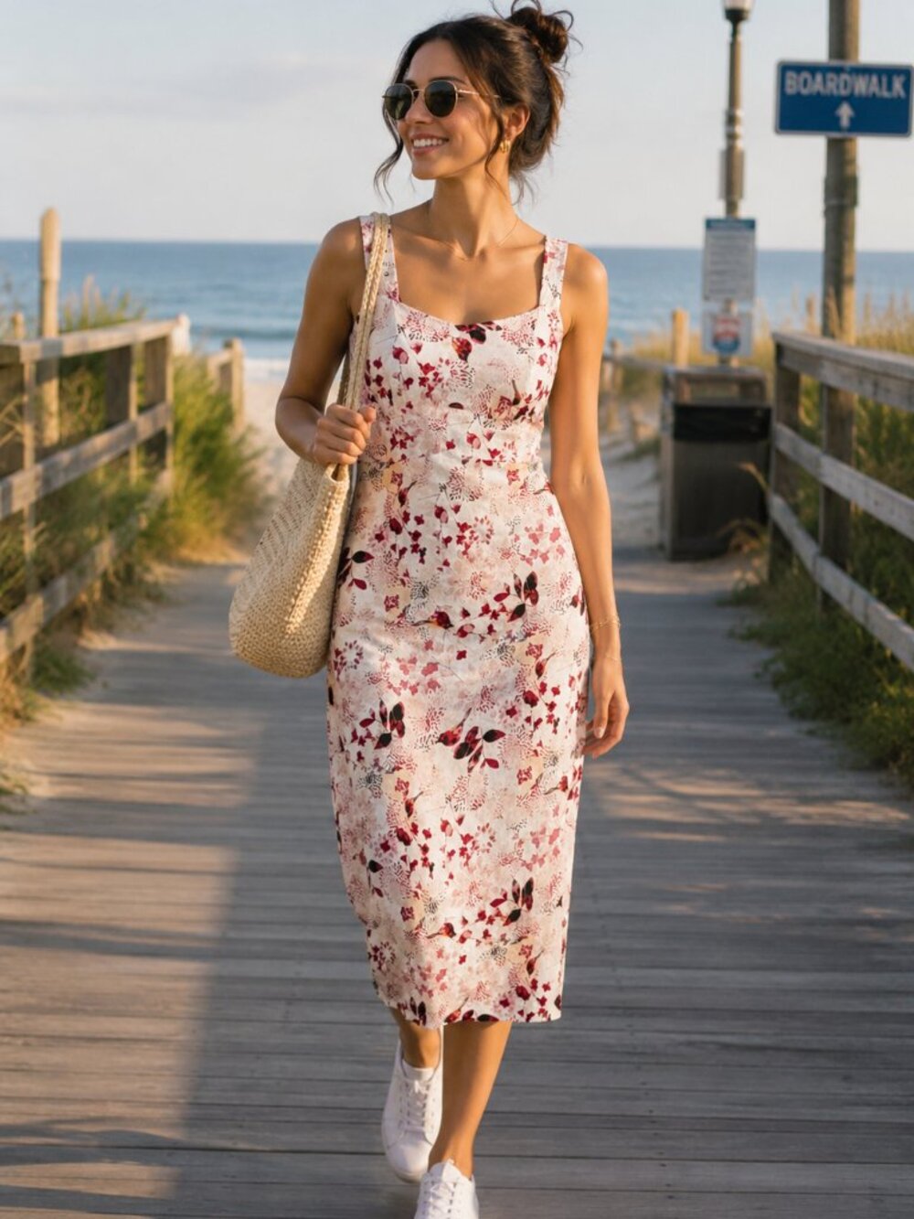 Denver Hayes Linen Blend Dress with built-in bra, adjustable straps Size Small